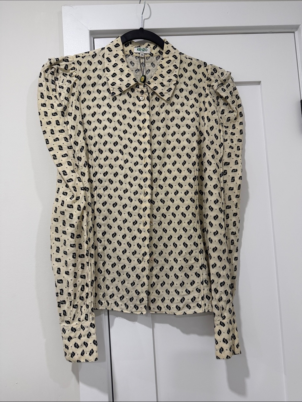 Kenzo Cream Blouse with Black Geometric Print size 38